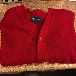 Red School Button-Up Cardigan